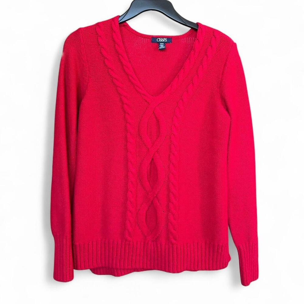 Red cable knit v